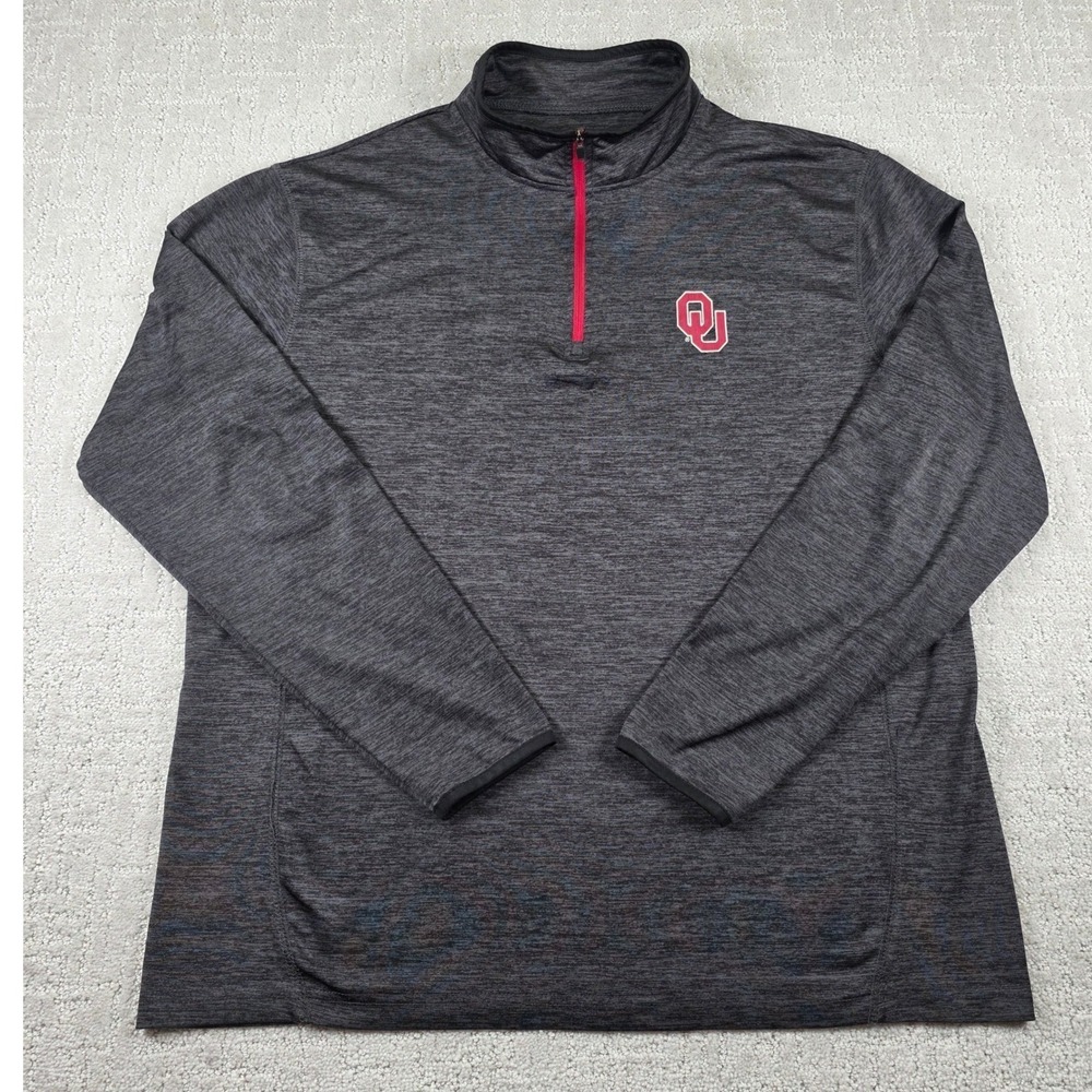 Colosseum Oklahoma Sooners Mens Large Heather‎ Gray Quarter Zip Pullover OU Logo